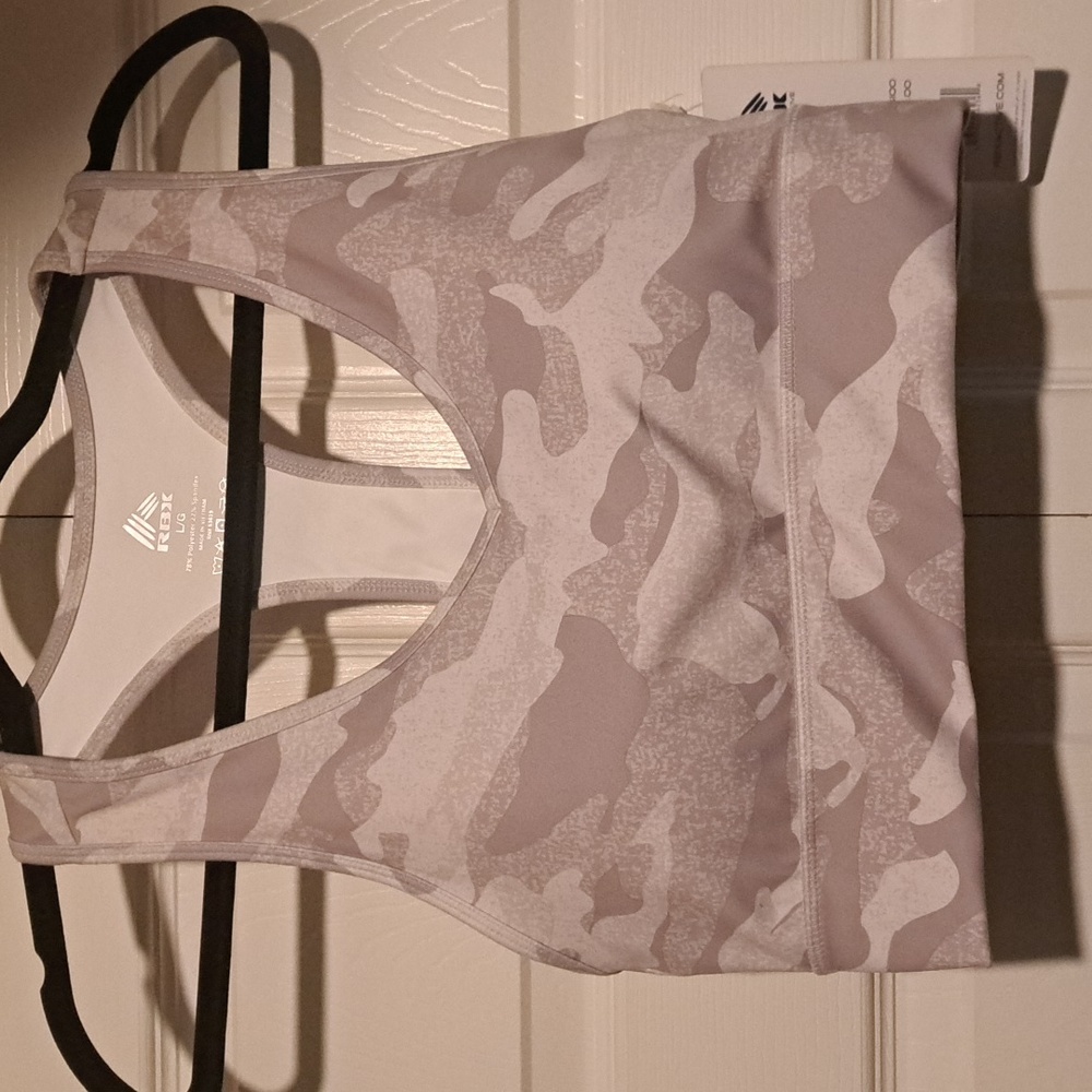 ☑️RBX- ladies Sport bra with white and gray army print Athletic Sexy Feel & Look